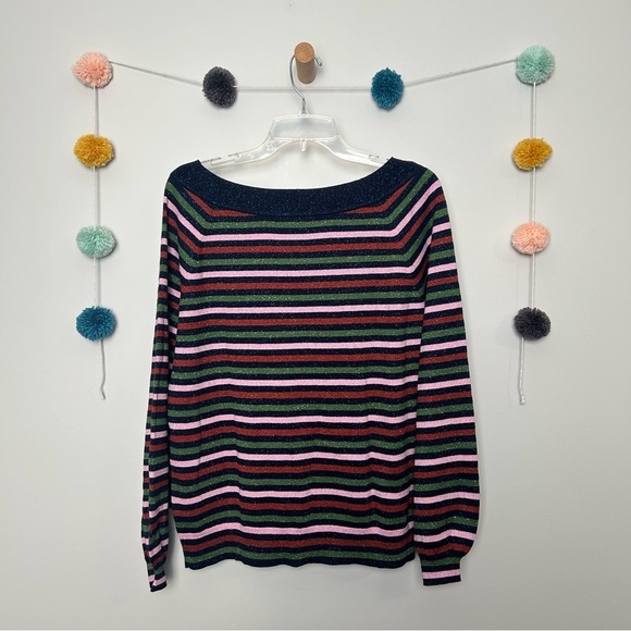 Boden Mabel Metallic Bishop Sleeves Striped Sweater - Picture 7 of 7
